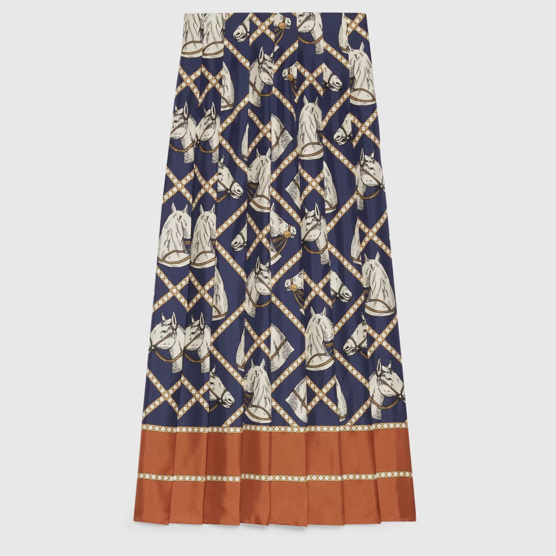 GUCCI Check Equestrian Print Silk Skirt-Women Skirts