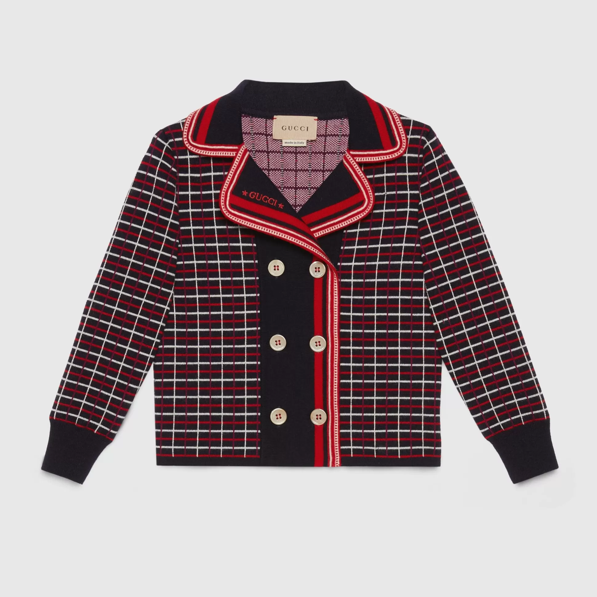 GUCCI Children'S Check Wool Jacquard Cardigan-Children Clothing (4-12 Years)