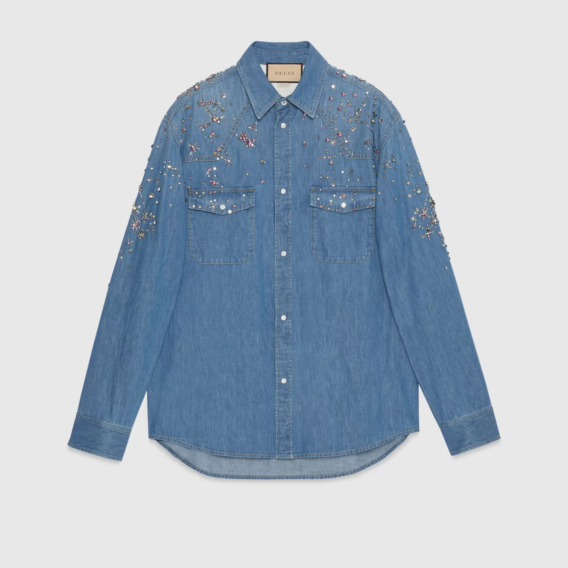 GUCCI Constellation Embroidered Denim Shirt-Men Denim