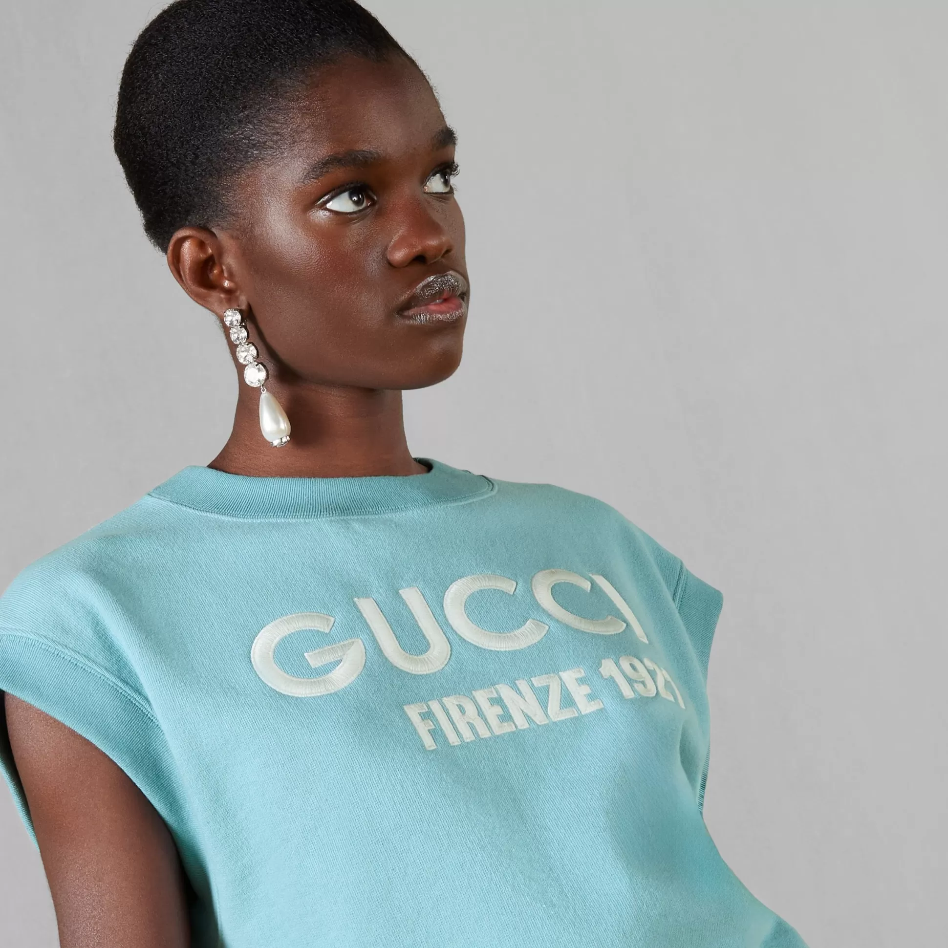 GUCCI Cotton Cropped Sweatshirt With Embroidery-Women T-Shirts & Sweatshirts