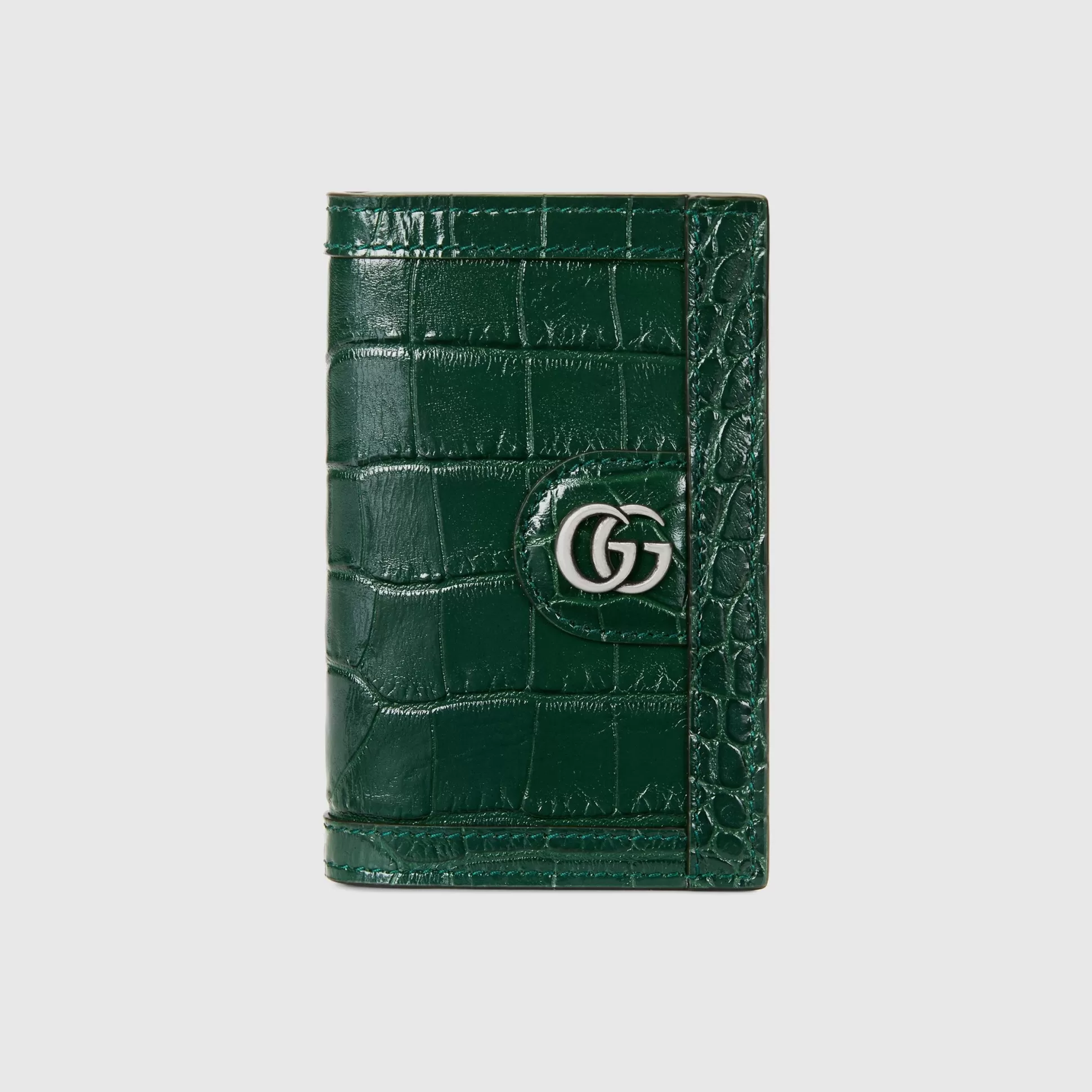 GUCCI Crocodile Card Case With Double G-Men Precious Accessories