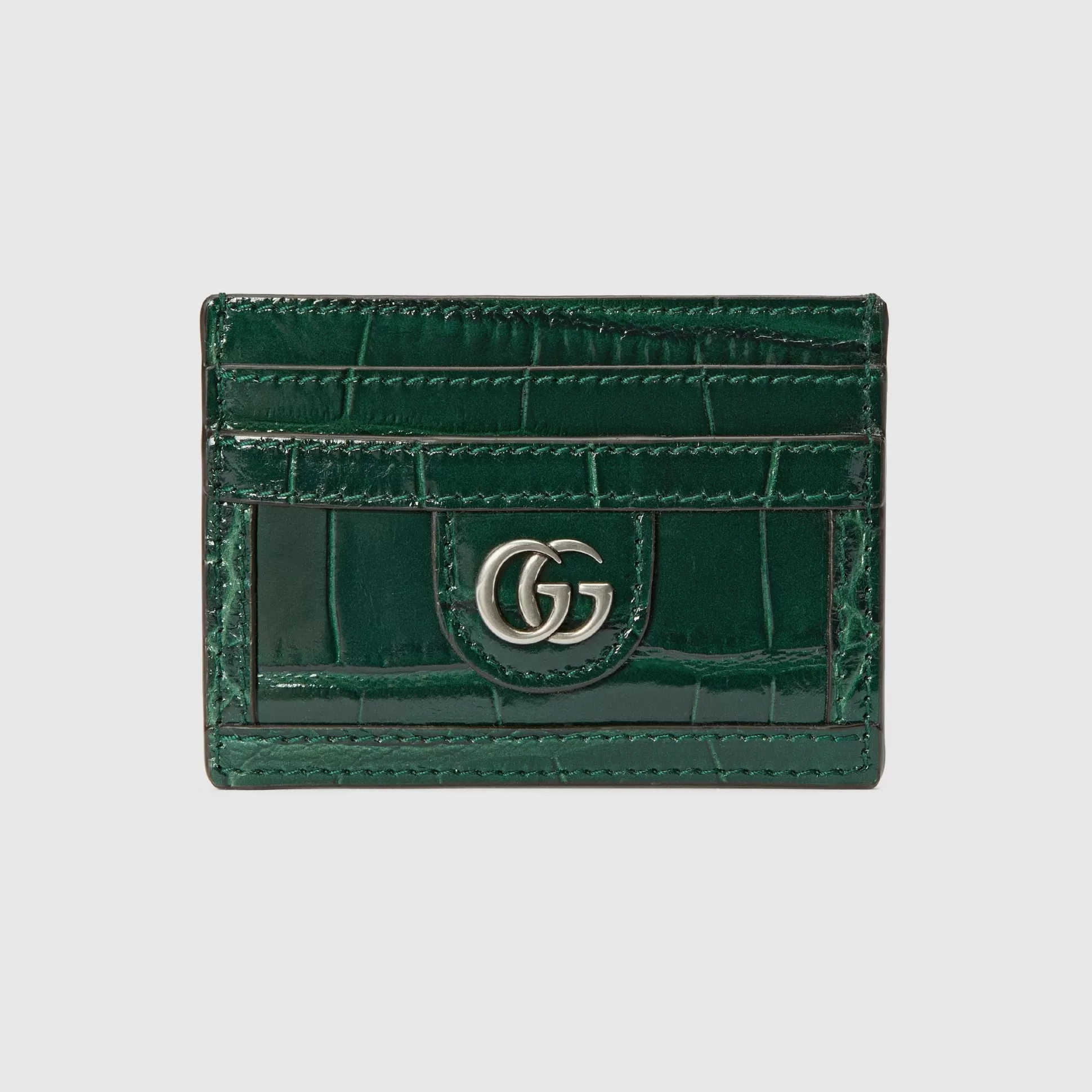 GUCCI Crocodile Card Case With Double G-Men Precious Accessories