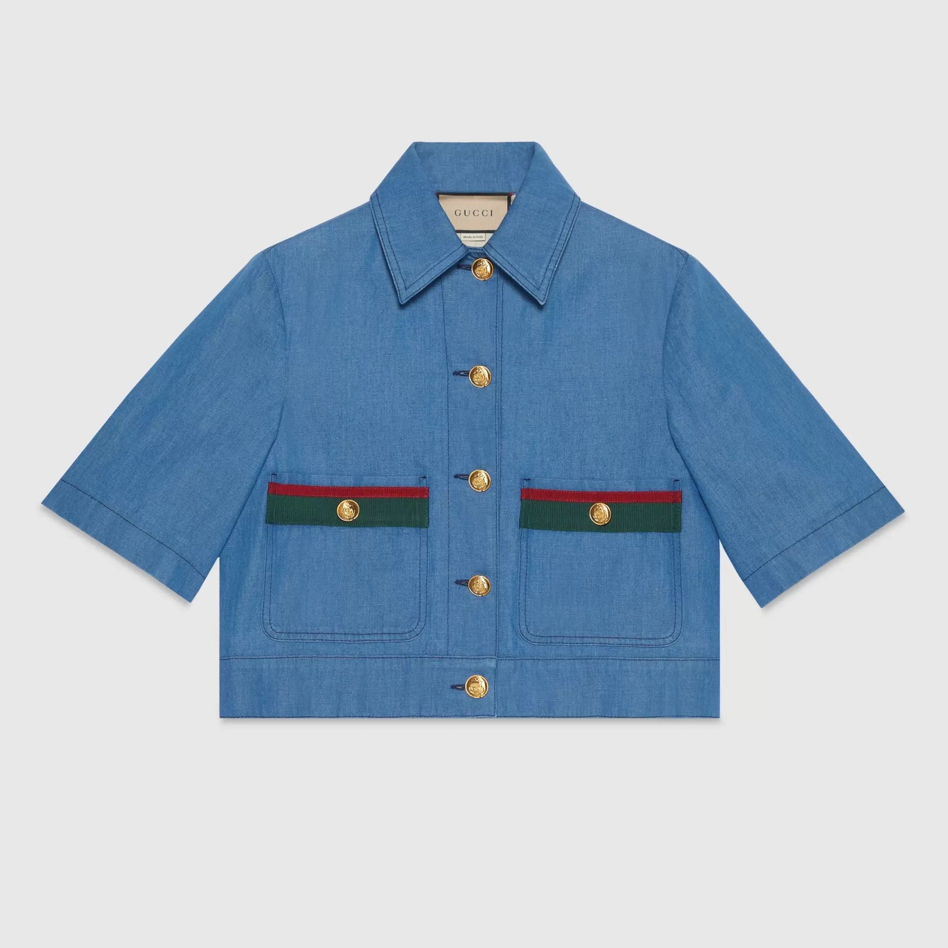 GUCCI Denim Shirt With Web Detail-Women Denim