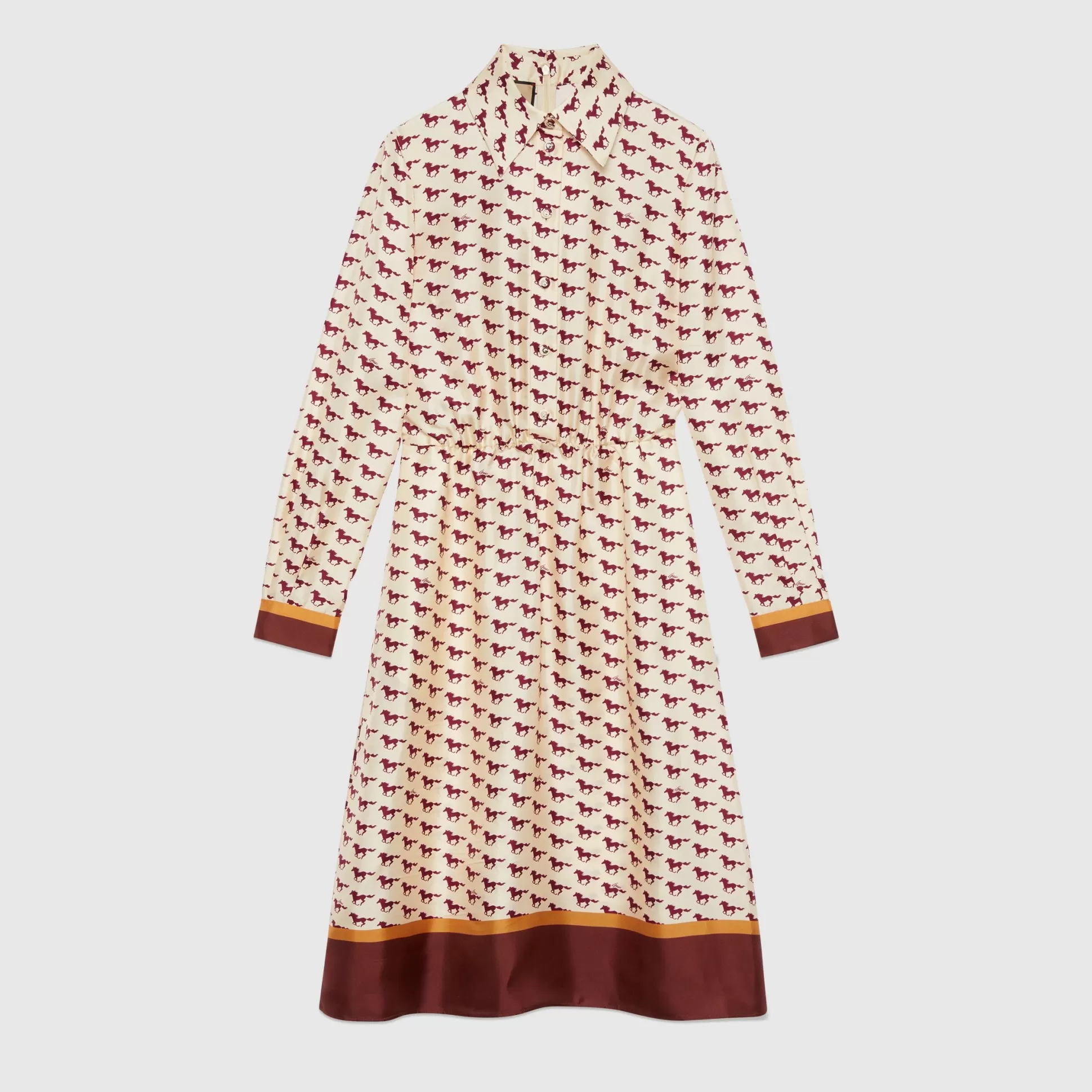 GUCCI Diagonal Horses Print Silk Dress-Women Dresses & Jumpsuits