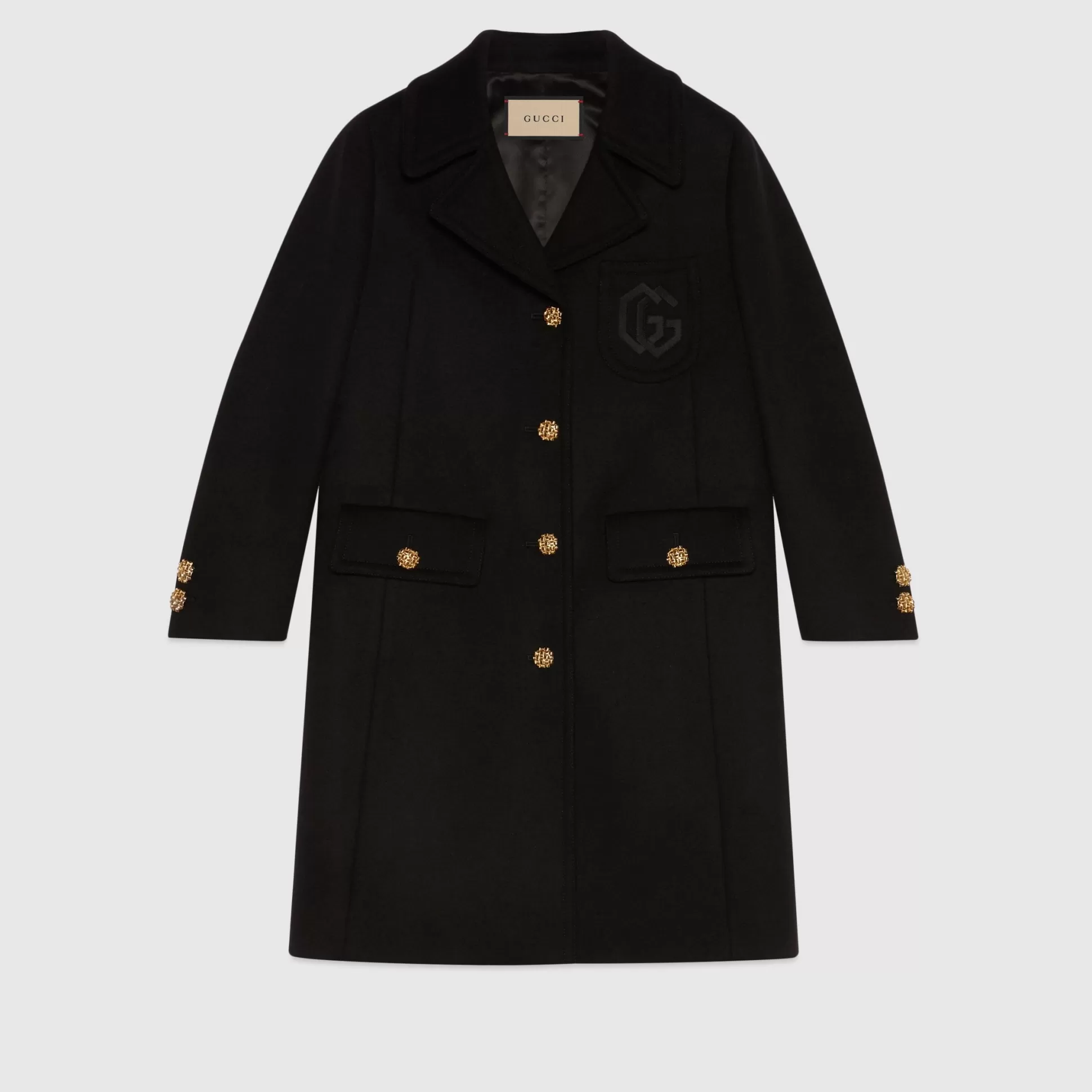 GUCCI Double G Embroidery Wool Coat-Women Coats & Jackets