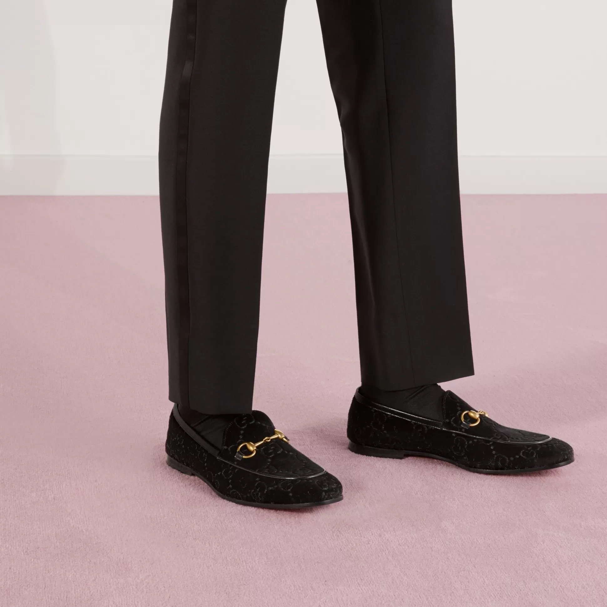 GUCCI Jordaan Gg Velvet Loafer-Men Loafers