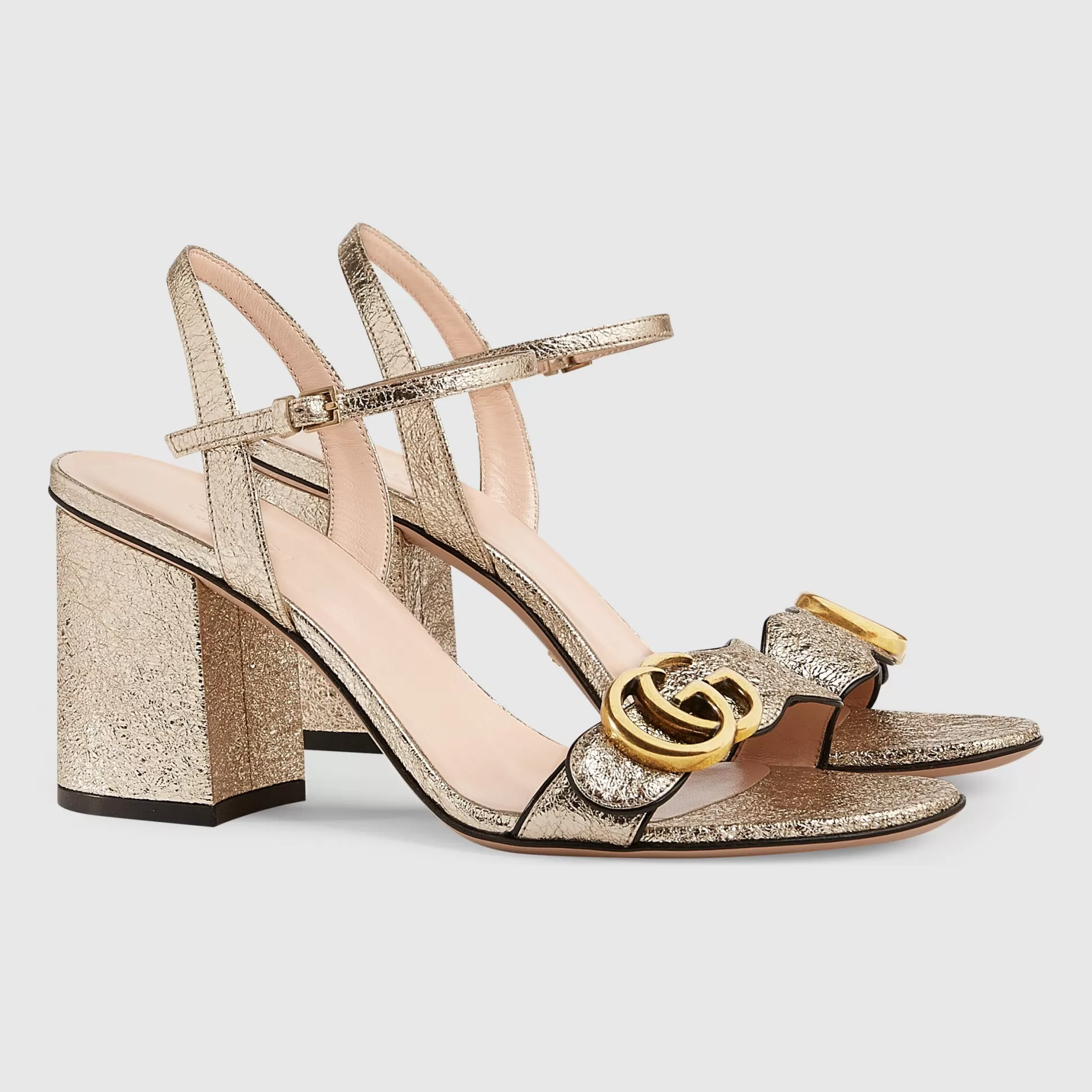 GUCCI Metallic Laminate Leather Mid-Heel Sandal-Women Sandals