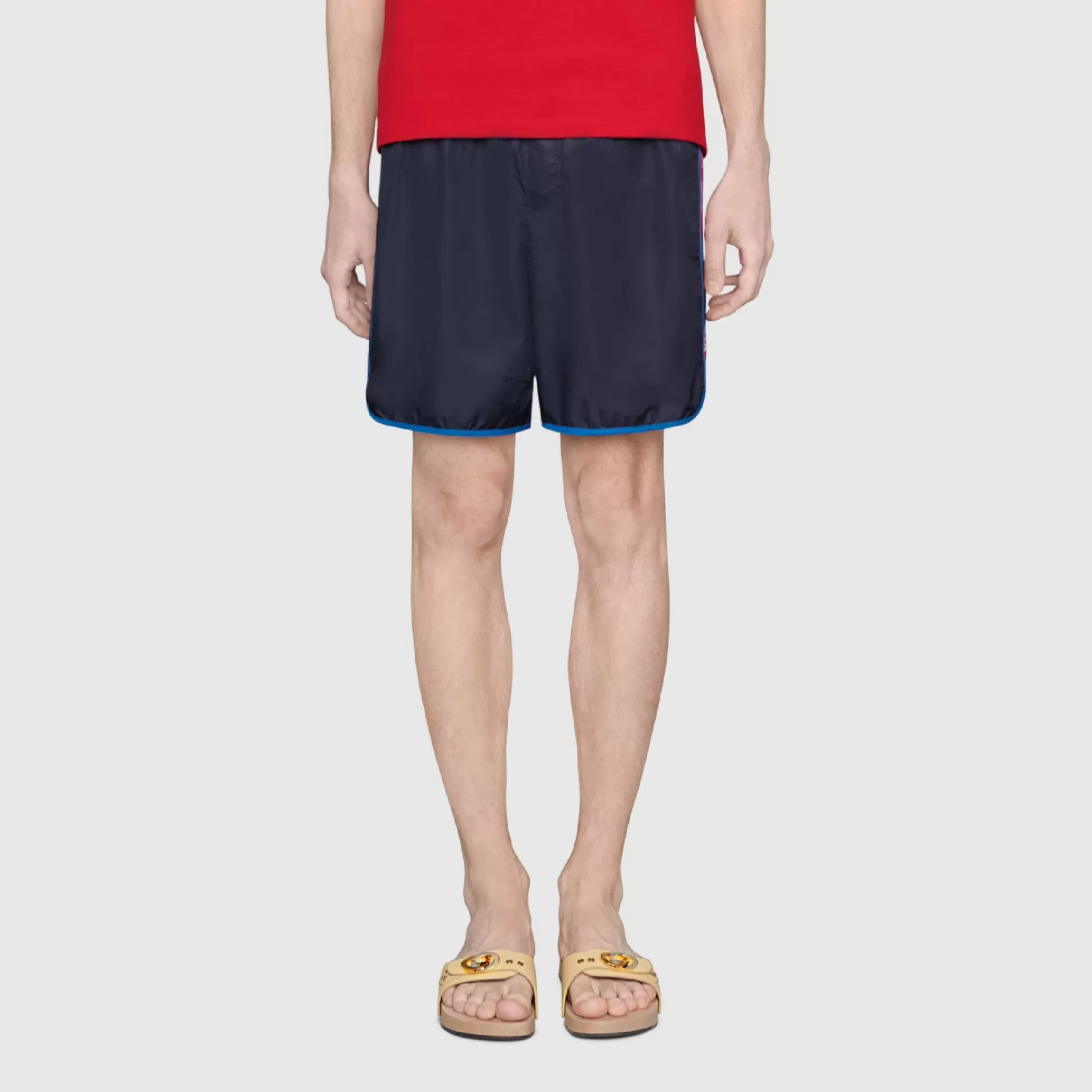 GUCCI Nylon Swim Shorts With Logo Stripe-Men Swimwear