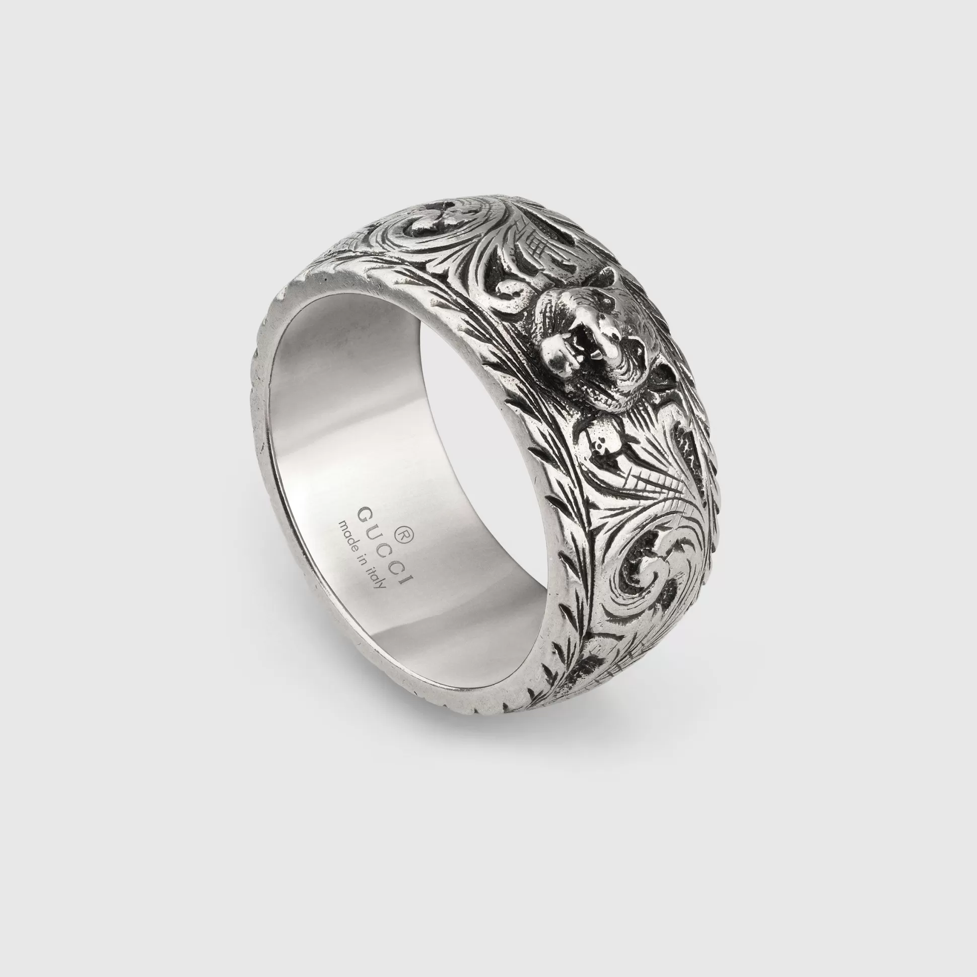 GUCCI Thin Silver Ring With Feline Head- Rings