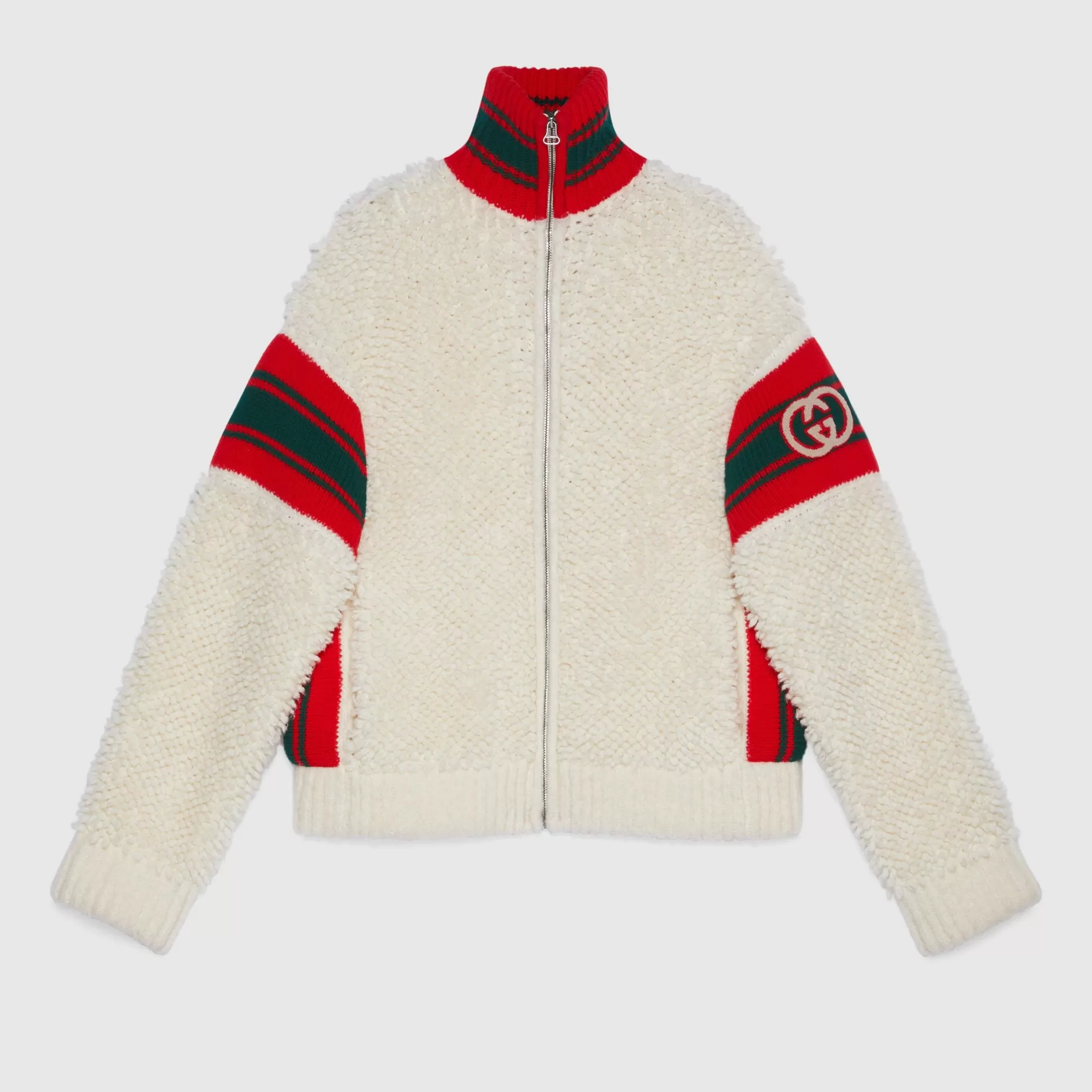 GUCCI Wool Bomber Jacket With Patch-Women Knitwear